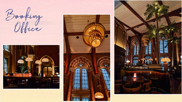 A collage of images of the Booking Office, St Pancras