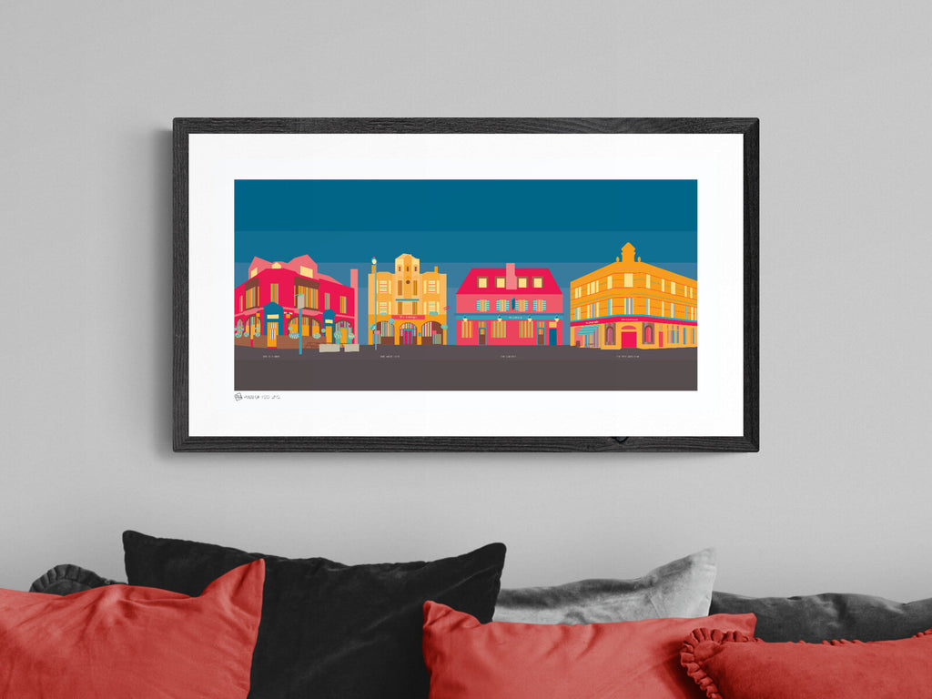 Pubs-of-Tooting-art-print-on-wall-in-open-plan-living-space