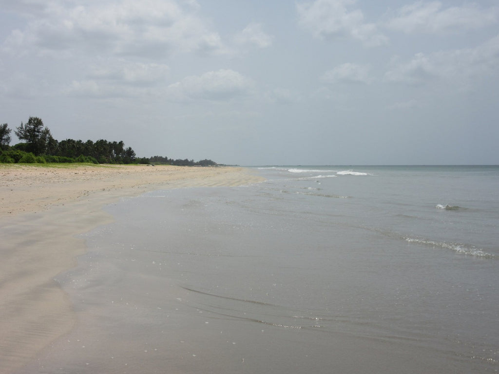 Nilaveli beach, Sri Lanka, with soft sand and muted sky.