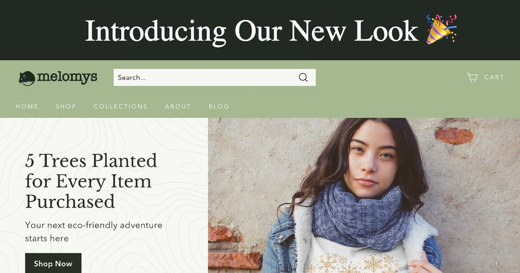 The new Melomys website features new earth-toned colors and brings sustainability center-stage.