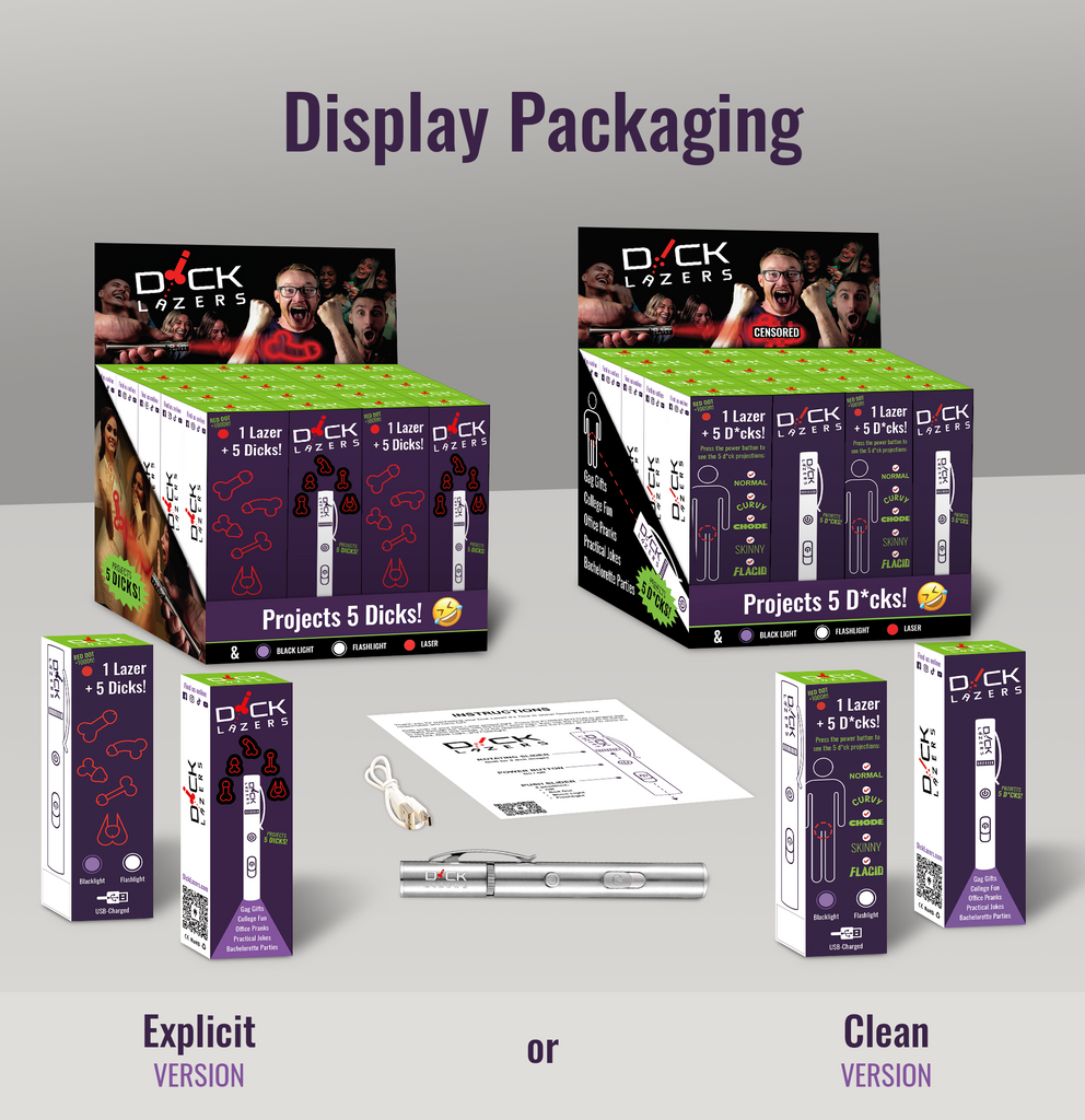 Picture of Dick Laser display packaging which shows both dirty and clean versions.