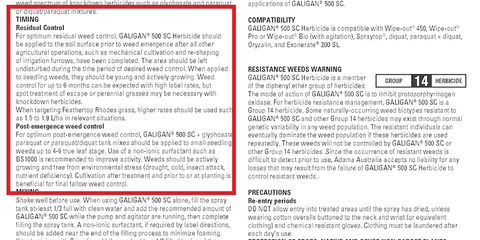 Where to find information about application timing on a herbicide label