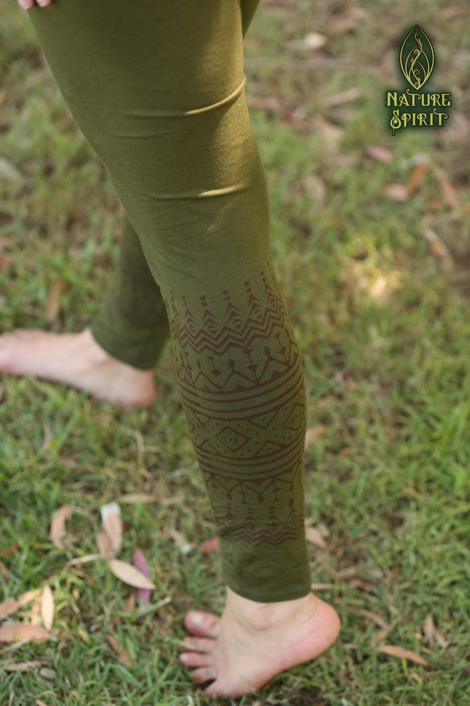 Hand Block Full Length Leggings, Yoga Outfit, Festival Tribal Boho
