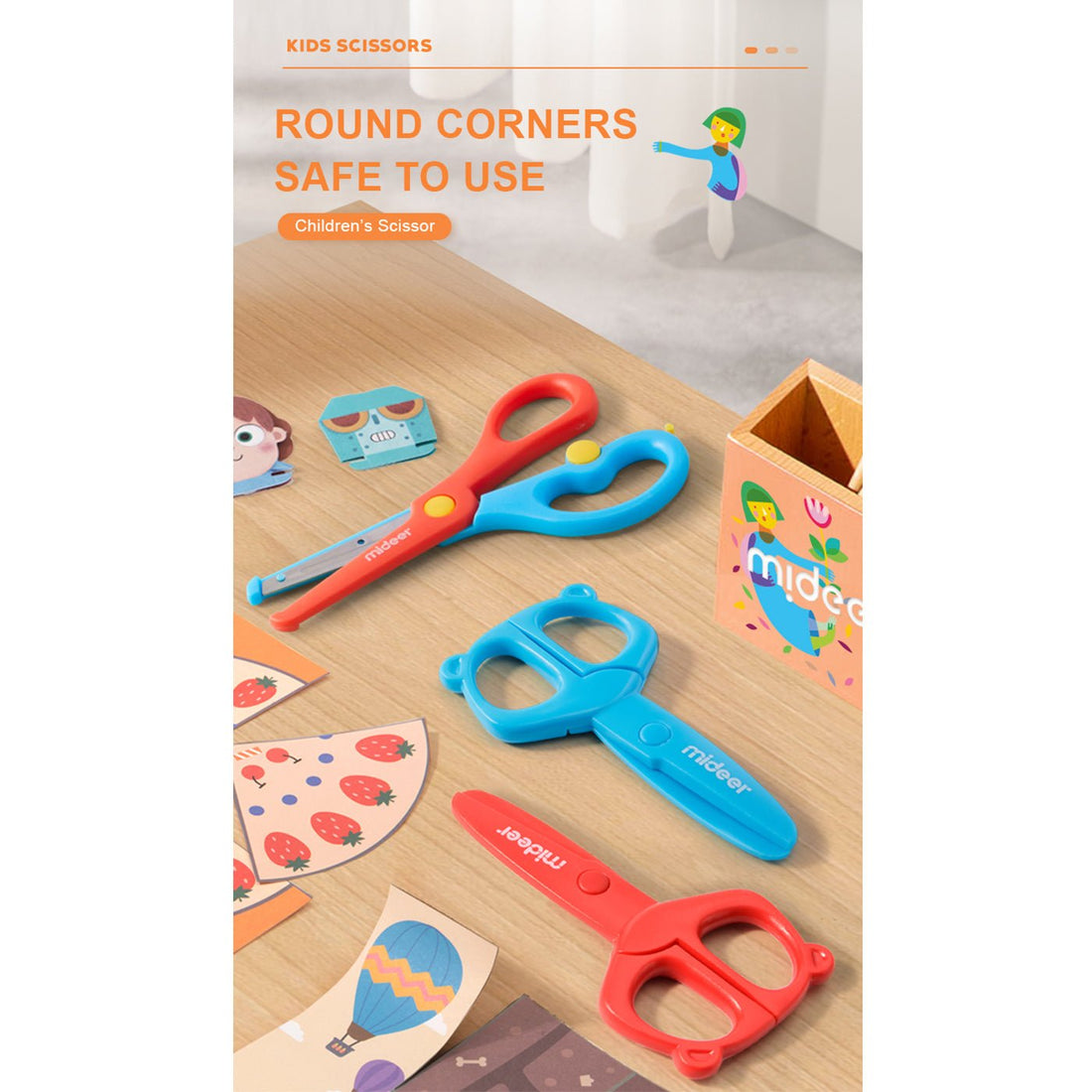 Red & Blue) Mideer Round Head Kids Safety Scissors For Children