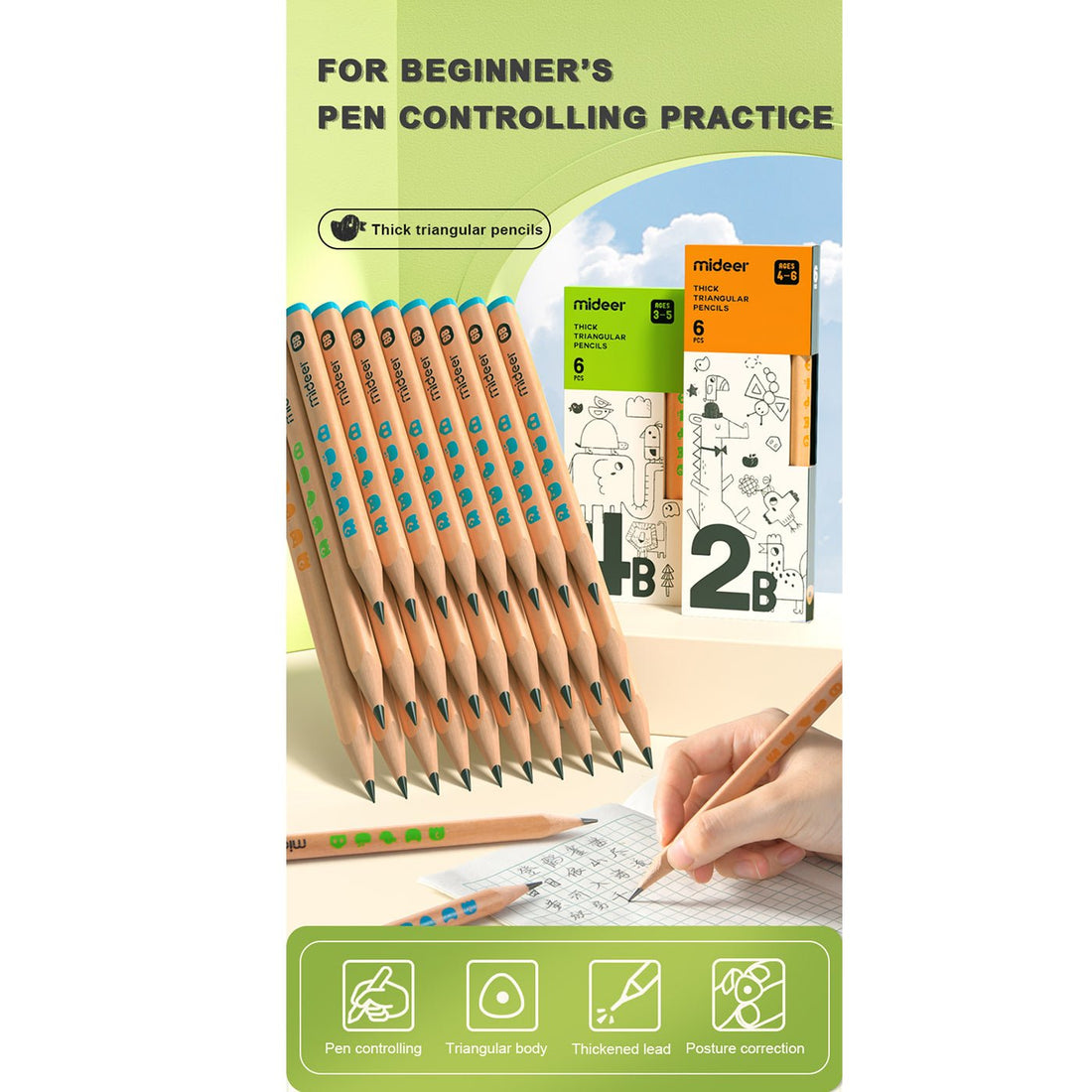 Thick Triangular Pencils 6B 6P - Ideal for Preschoolers – mideerart