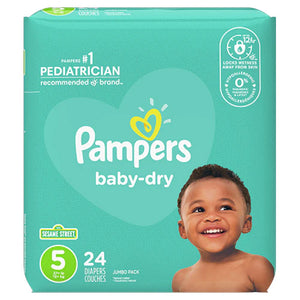 PAMPERS BABY DRY DIAPERS SIZE 5 24CT - SARM WHOLESALE - Size 5 Pampers Baby Dry