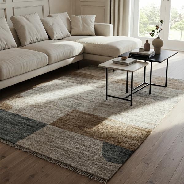 High contrast urban interior design blends industrial elements with softer textures, using bold features and rugs to add warmth and personality to modern city spaces.