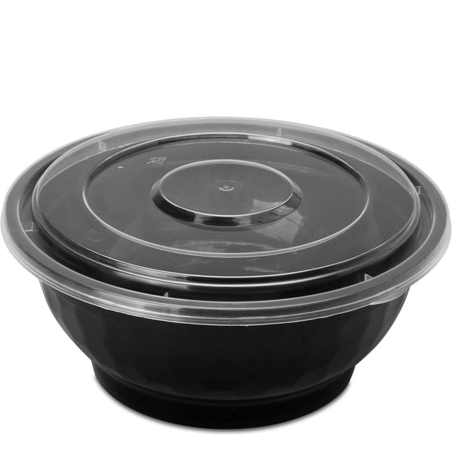 32oz Pho Soup Container Plastic Bowl & Lids Set, Black
