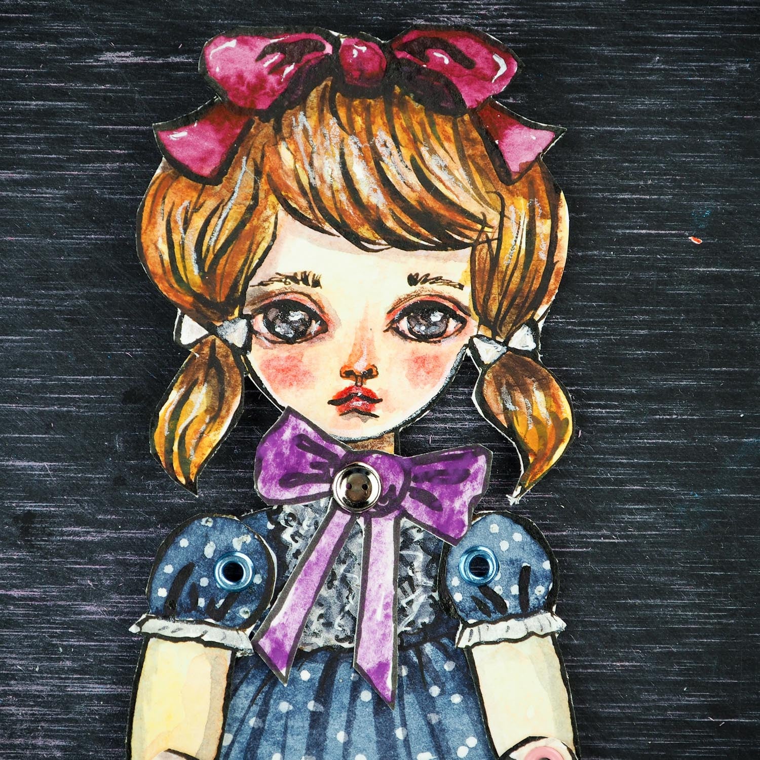 Jointed paper doll watercolor and mixed media original painting Danita ...