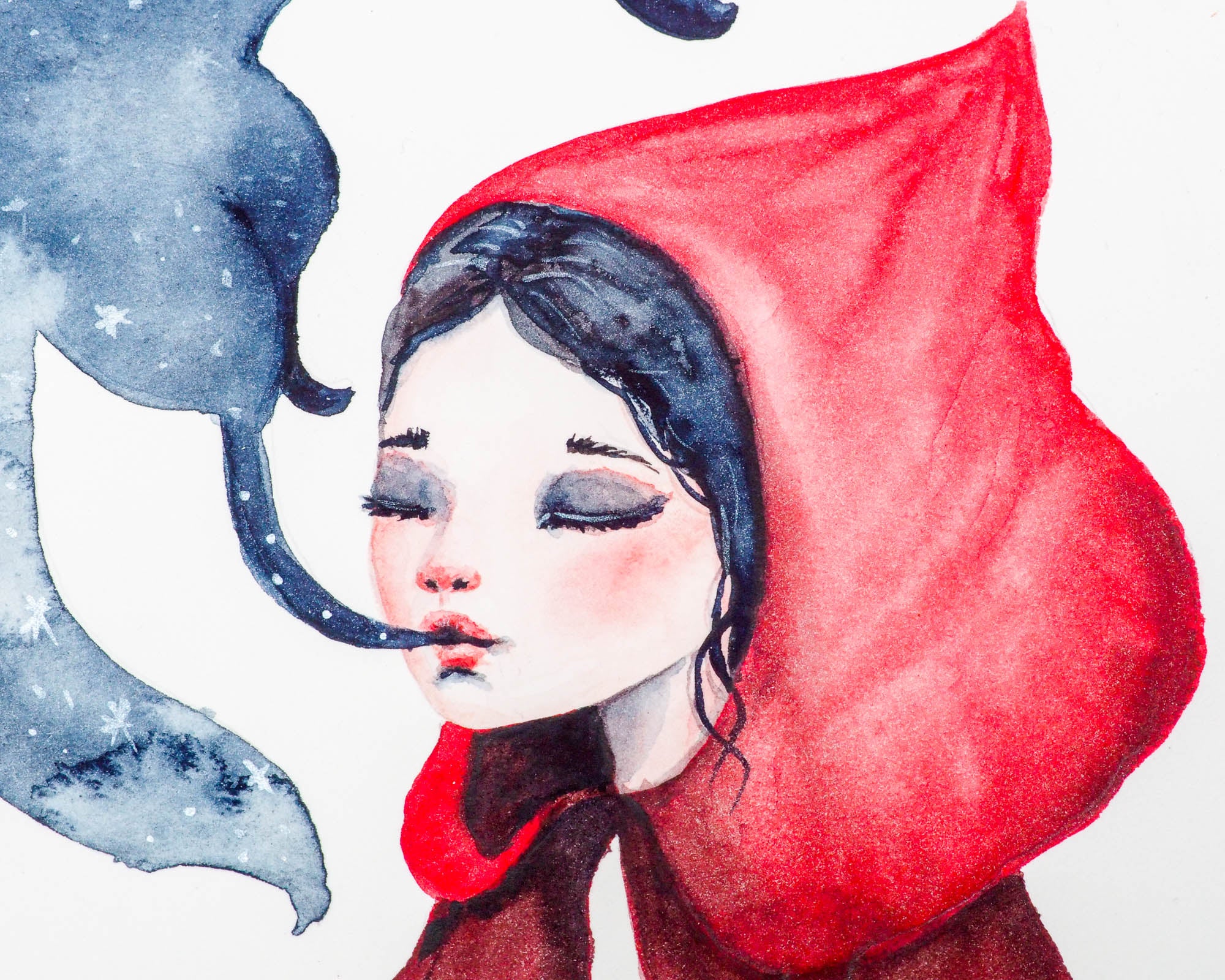 Spirit Animal Little Red Riding Hood Original Watercolor Painting By Danita Art