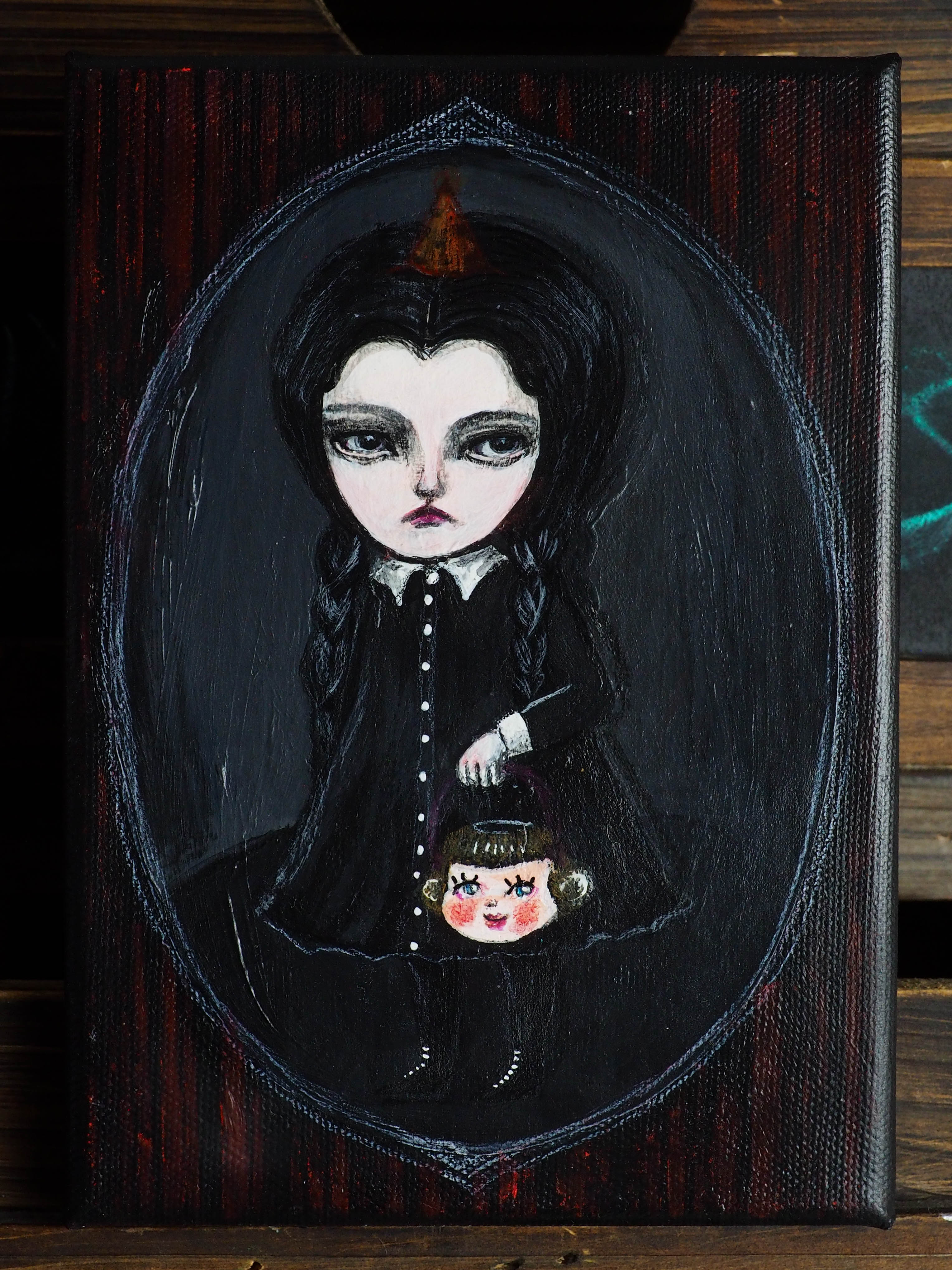 WEDNESDAY ADDAMS - Original Danita Art painting, great Halloween decor