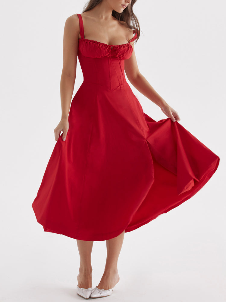 High Waist Back Lace Up Side Slit Midi Dress - Image 40