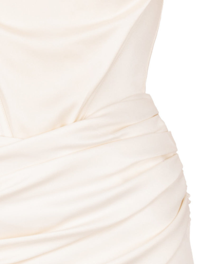 Off Shoulder Satin Ruched Mini Prom Dress - Image 11
