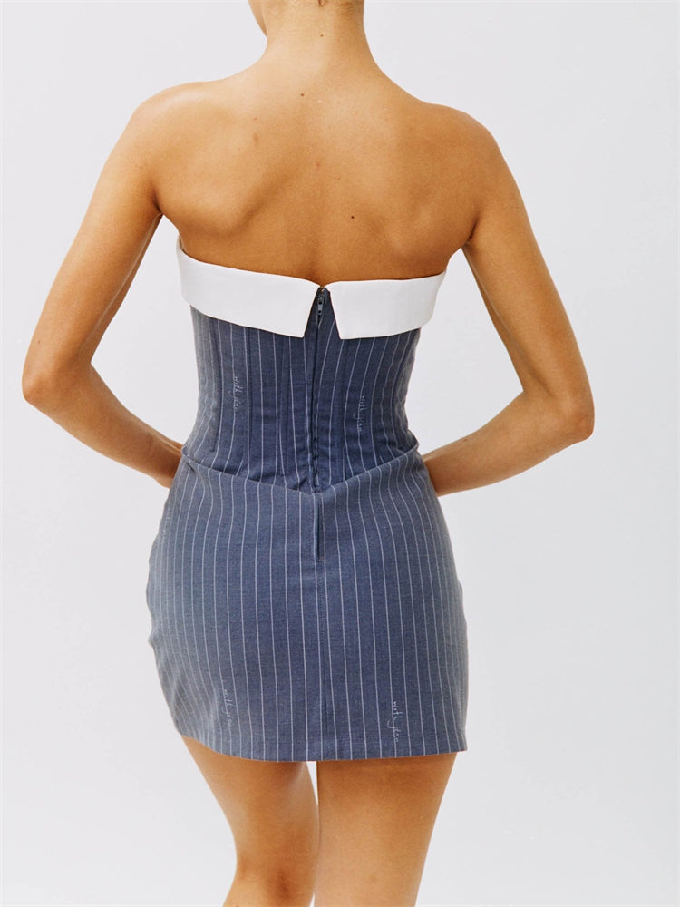 Strapless A-line Layered Neckline Mini Dress - Image 6
