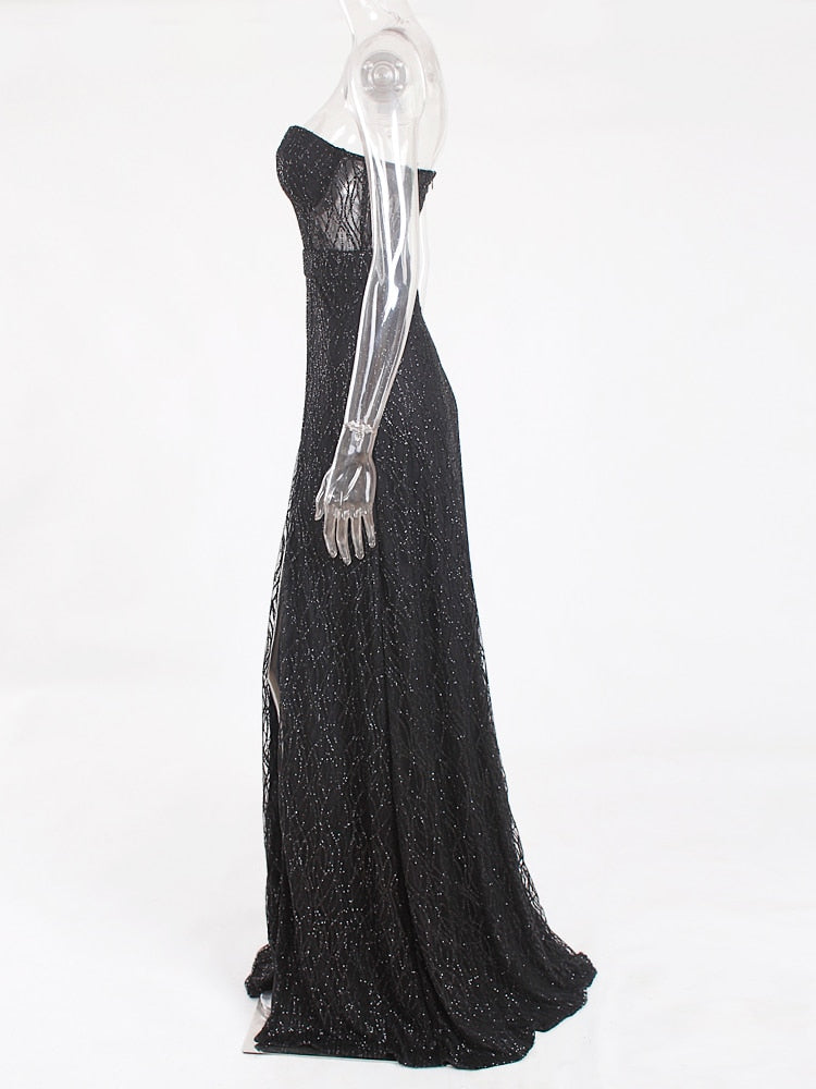 Off Shoulder Sparkle Split Dresses - Image 15