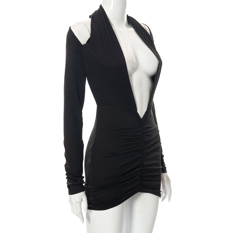 Long Sleeve Deep V Backless Mini Dress - Image 9