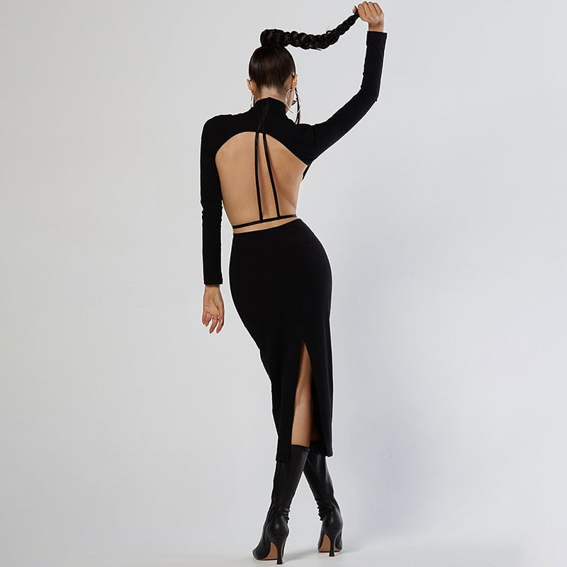 Backless Long Sleeve Maxi Dress - Image 8
