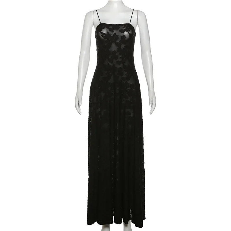 Black Embroidered Sheer Strappy Maxi Dress - Image 6