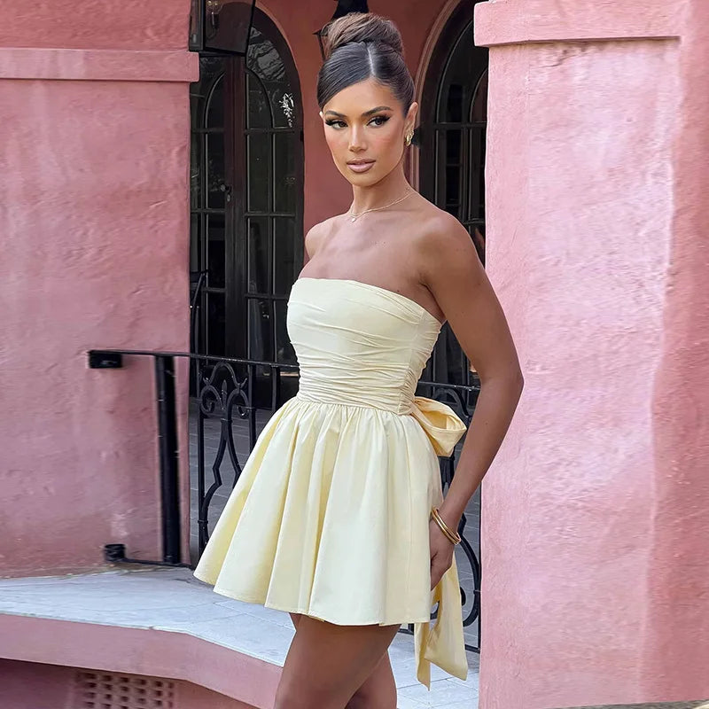 Tube Frill Ruched Bow Mini Dress - Image 7
