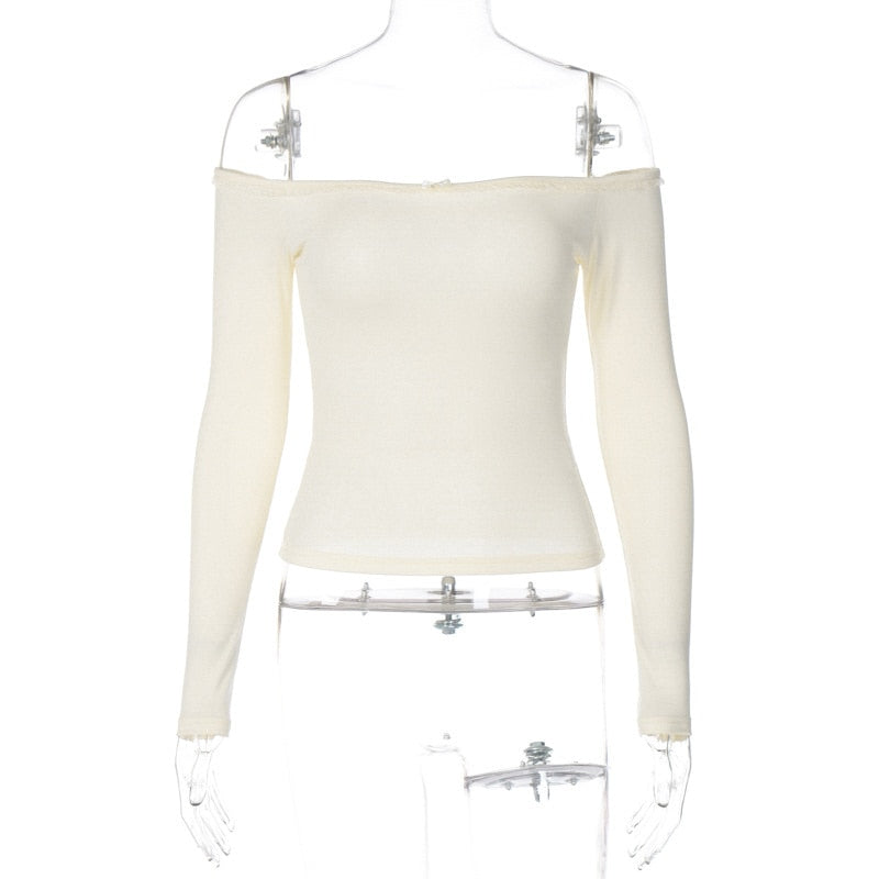 Off-Shoulder Long Sleeve Bow Top - Image 20