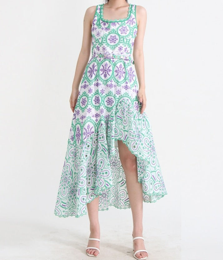 Embroidered Design Frill Midi Dress - Image 10