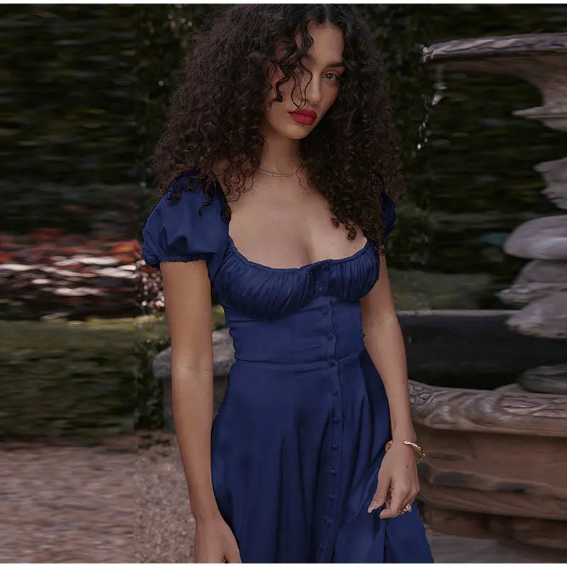 Puff Sleeve Buttoned Maxi Dress - Image 23
