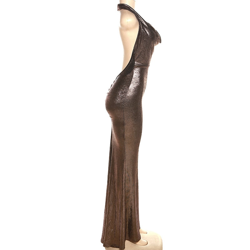 Metallic Drape Chest Backless Maxi Dress - Image 7