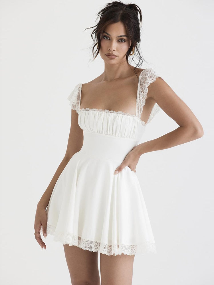 Lace Trim Square Neck Frill Mini Dress - Image 13