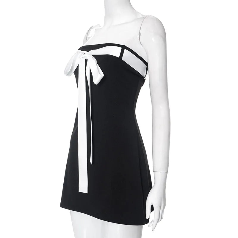 Black Tube White Bow Mini Dress - Image 4