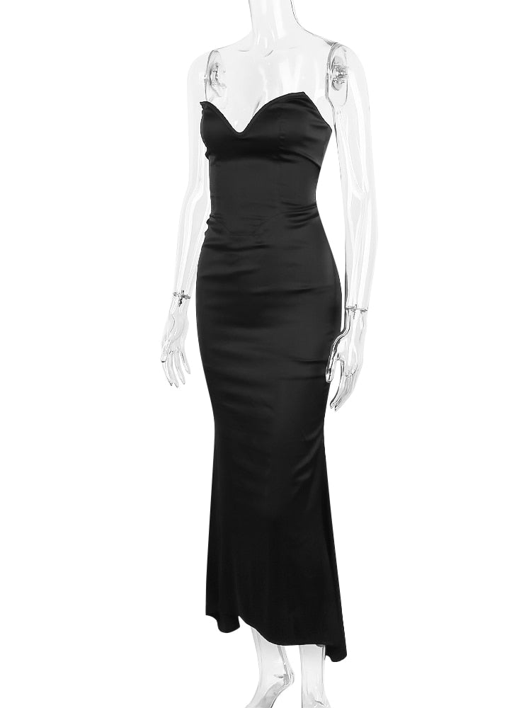 Black Satin Sweetheart Bodycon Midi Dress - Image 5
