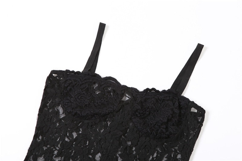 Black Lace Sheer Midi Bodycon Dress - Image 14