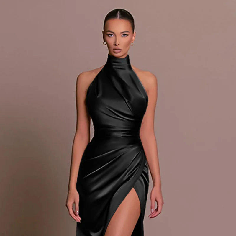 Halter Sleeveless Backless High Spilt Maxi Dress - Image 12