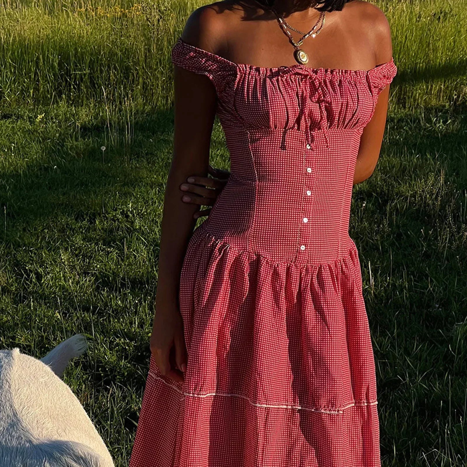 Red Plaid Maxi Dress - Image 3