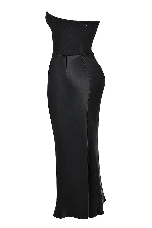 Black Corset Tube Satin Maxi Dress - Image 4