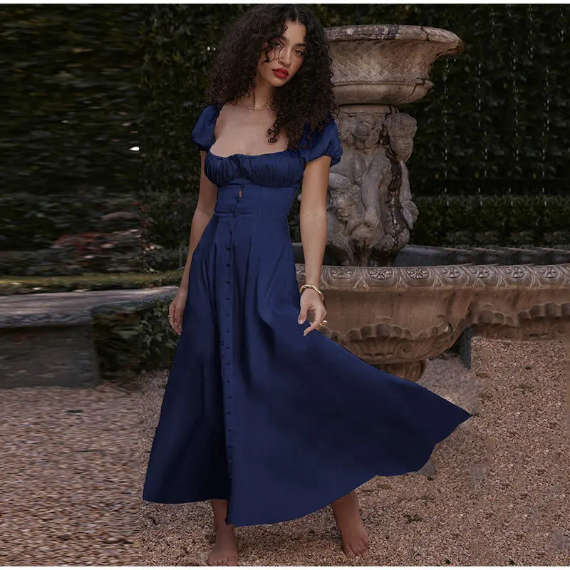 Puff Sleeve Buttoned Maxi Dress - Image 24