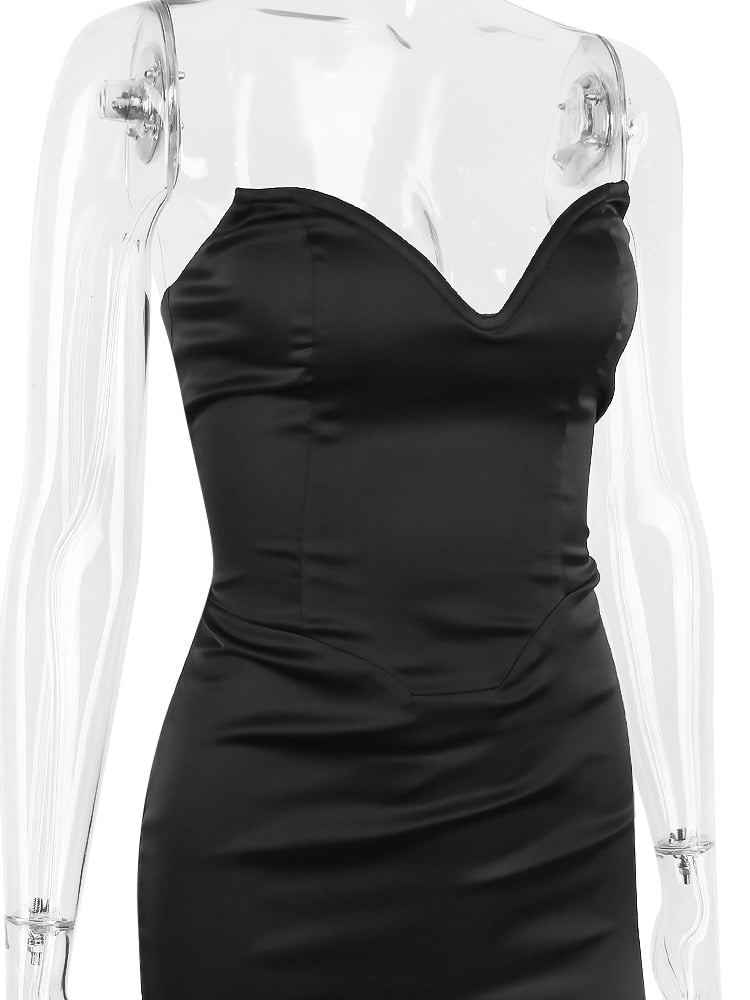 Black Satin Sweetheart Bodycon Midi Dress - Image 7