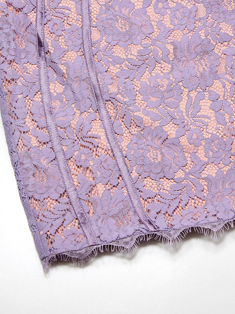 Purple Lace Cupped Strap Mini Dress - Image 9