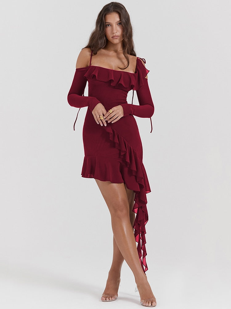 Long Sleeve Off-shoulder Ruffle Mini Dress - Image 3