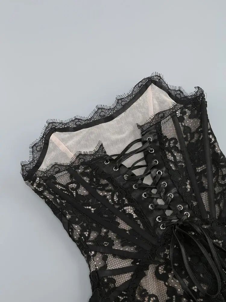 Lace Strapless Sleeveless Corset Mini Dress - Image 23