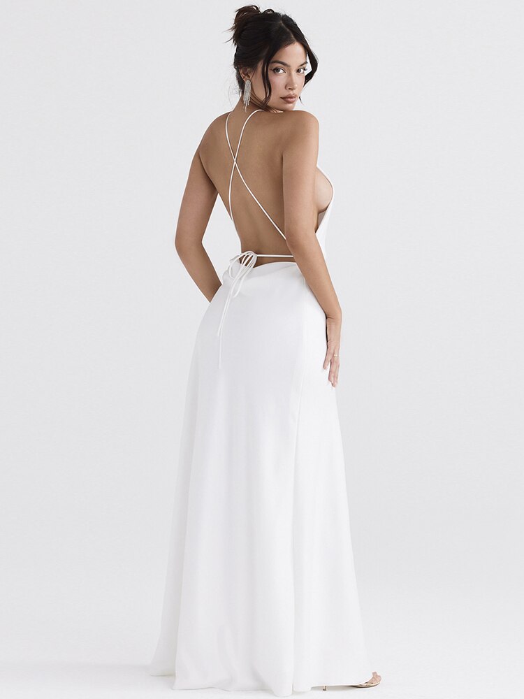 Satin Backless Halter Maxi Dress - Image 14