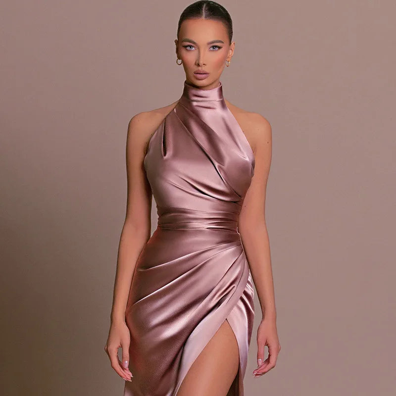 Halter Sleeveless Backless High Spilt Maxi Dress - Image 7