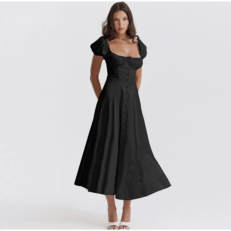 Puff Sleeve Buttoned Maxi Dress - Image 17