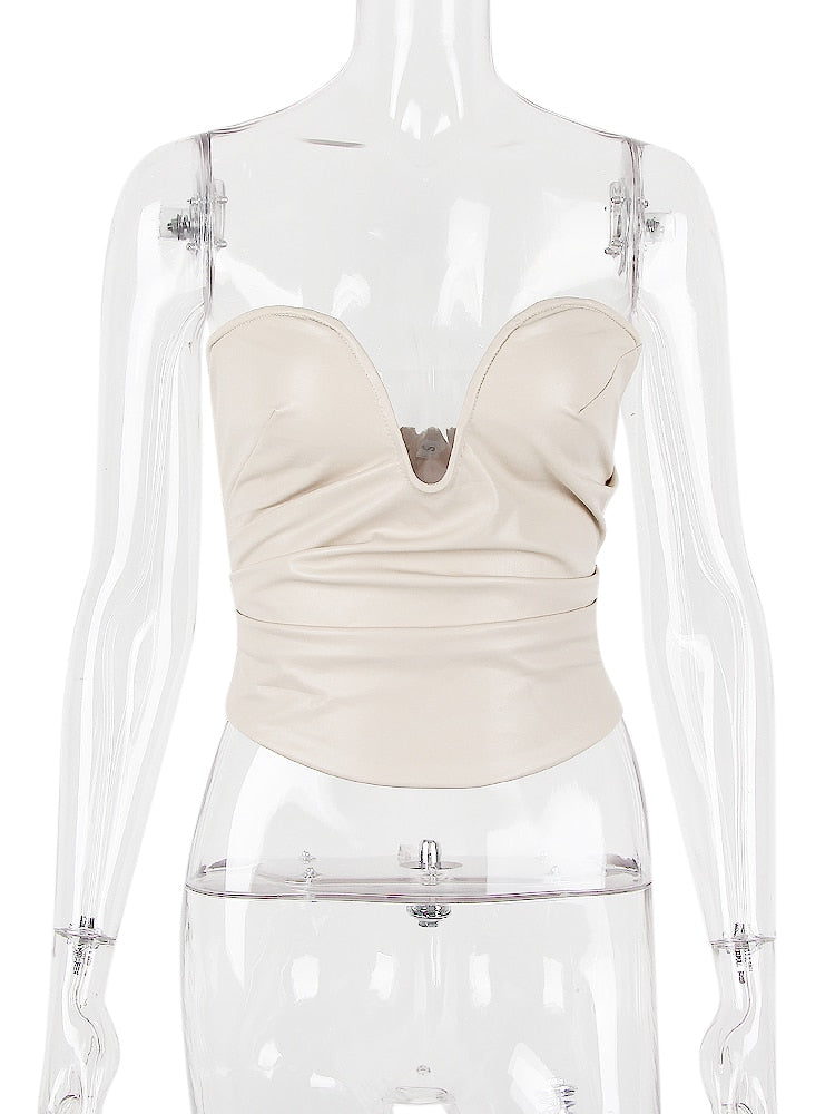 Faux Leather Deep Cut Corset Top - Image 5