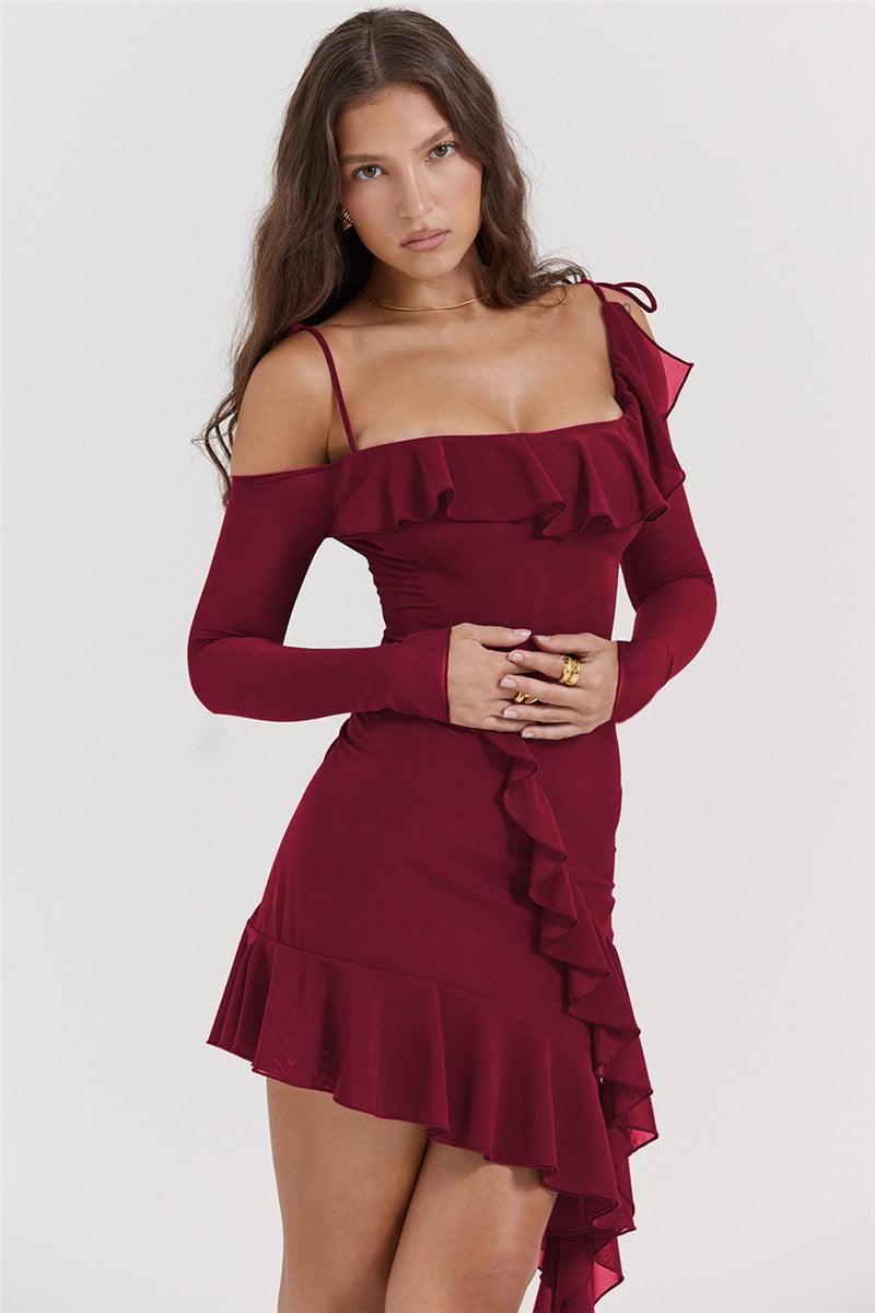 Long Sleeve Off-shoulder Ruffle Mini Dress - Image 12