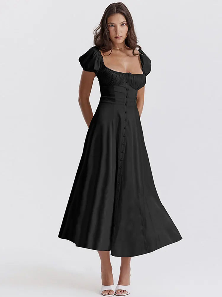 Puff Sleeve Buttoned Maxi Dress - Image 3