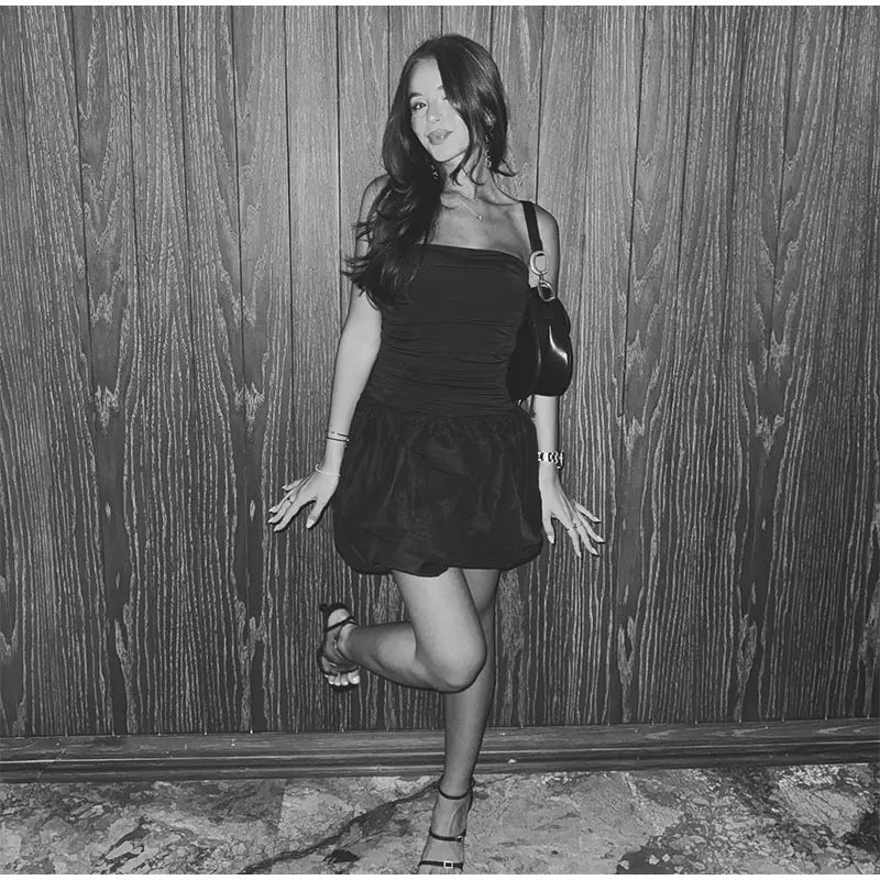 Black Ruched Tube Mini Dress - Image 19