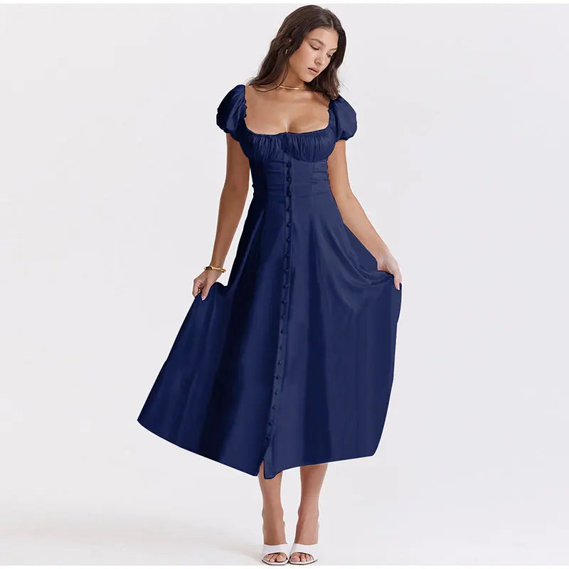 Puff Sleeve Buttoned Maxi Dress - Image 30