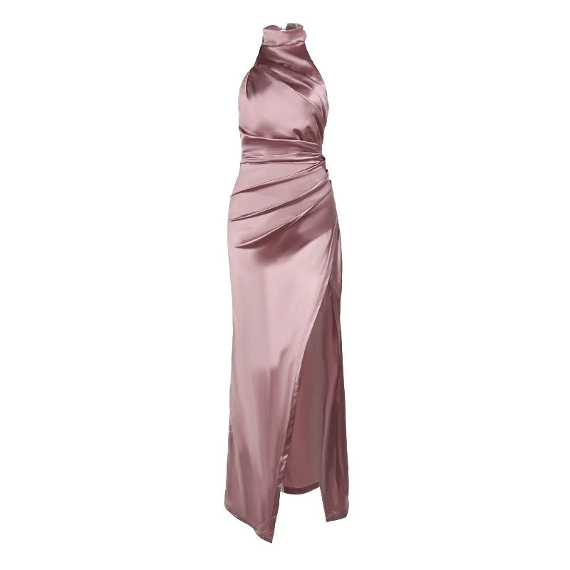 Halter Sleeveless Backless High Spilt Maxi Dress - Image 25