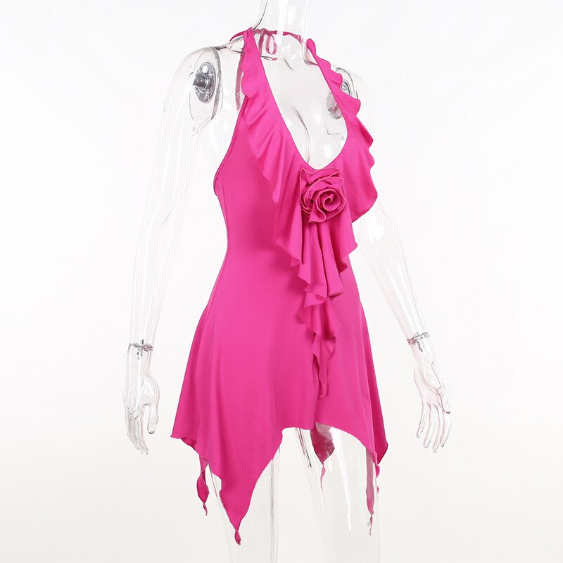Ruffles Rose Halter Neck Mini Dress - Image 14
