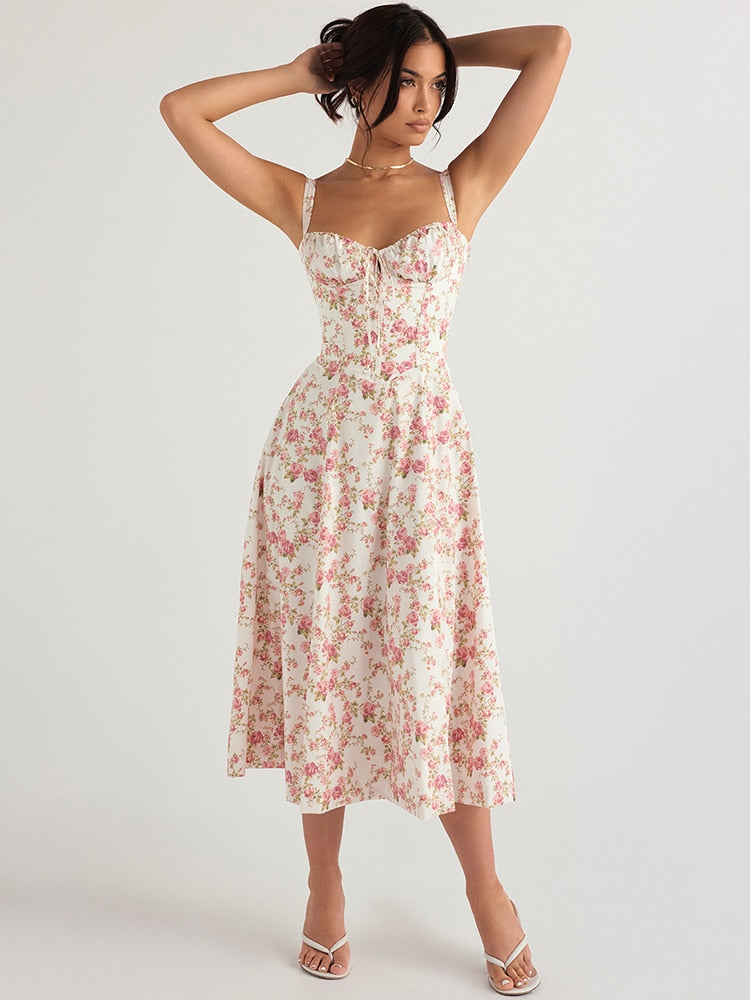 Strappy Back Tie-Up Corset Midi Dress - Image 3